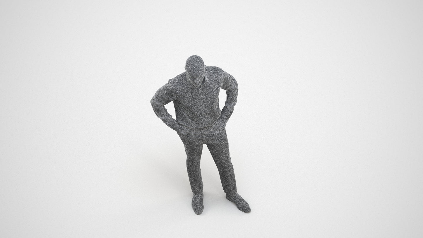 3D scanned man business, photorealistic archviz people for Enscape and SketchUp, wireframe three-quarter view