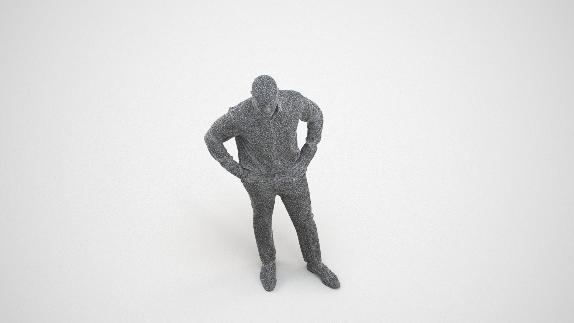 3D scanned man business, photorealistic archviz people for Enscape and SketchUp, wireframe three-quarter view