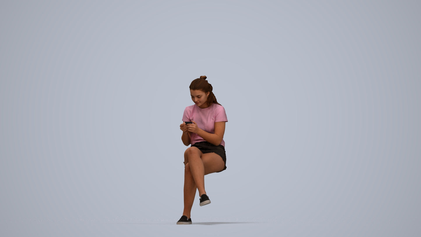photogrammetry 3D girl casual kids, realistic human model archviz FBX, top-down view render