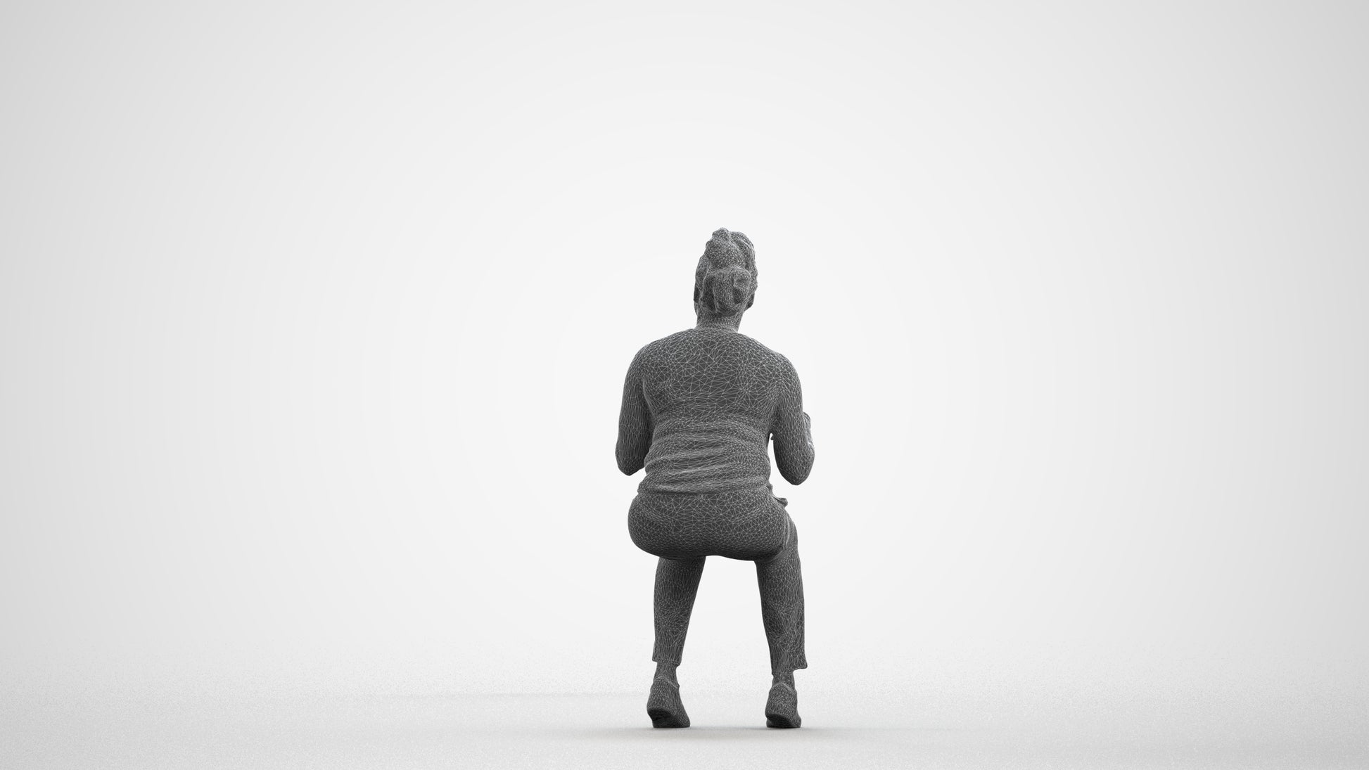 scanned 3D woman casual sitting, photogrammetry people for Enscape and V-Ray, wireframe front view