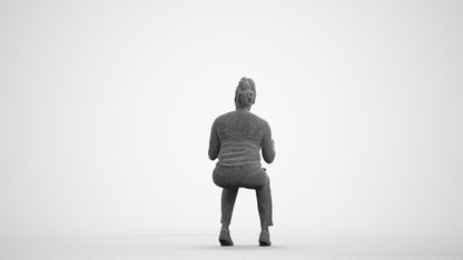 scanned 3D woman casual sitting, photogrammetry people for Enscape and V-Ray, wireframe front view