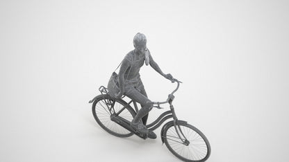 3D people model woman casual cycling, scanned human for 3ds Max rendering, wireframe three-quarter view