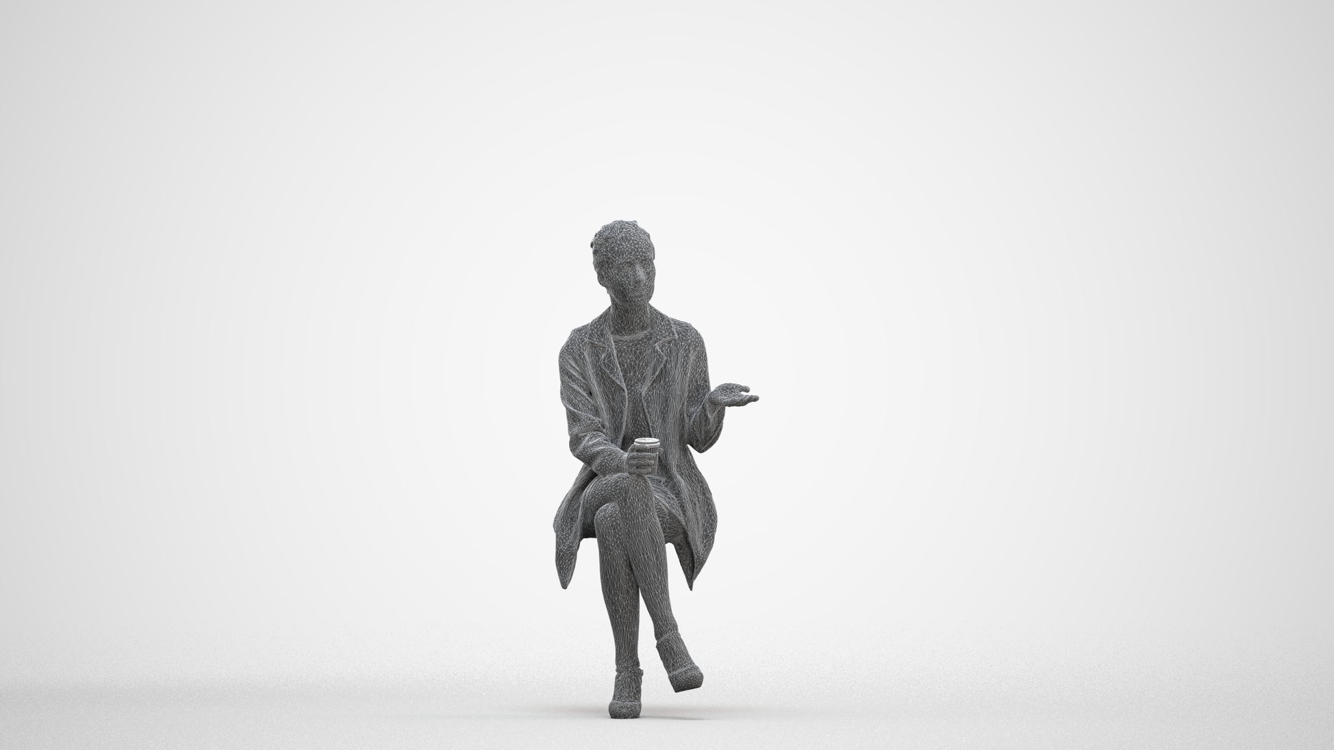 realistic 3D woman business sitting, scanned archviz people for Blender and 3ds Max, three-quarter front view render