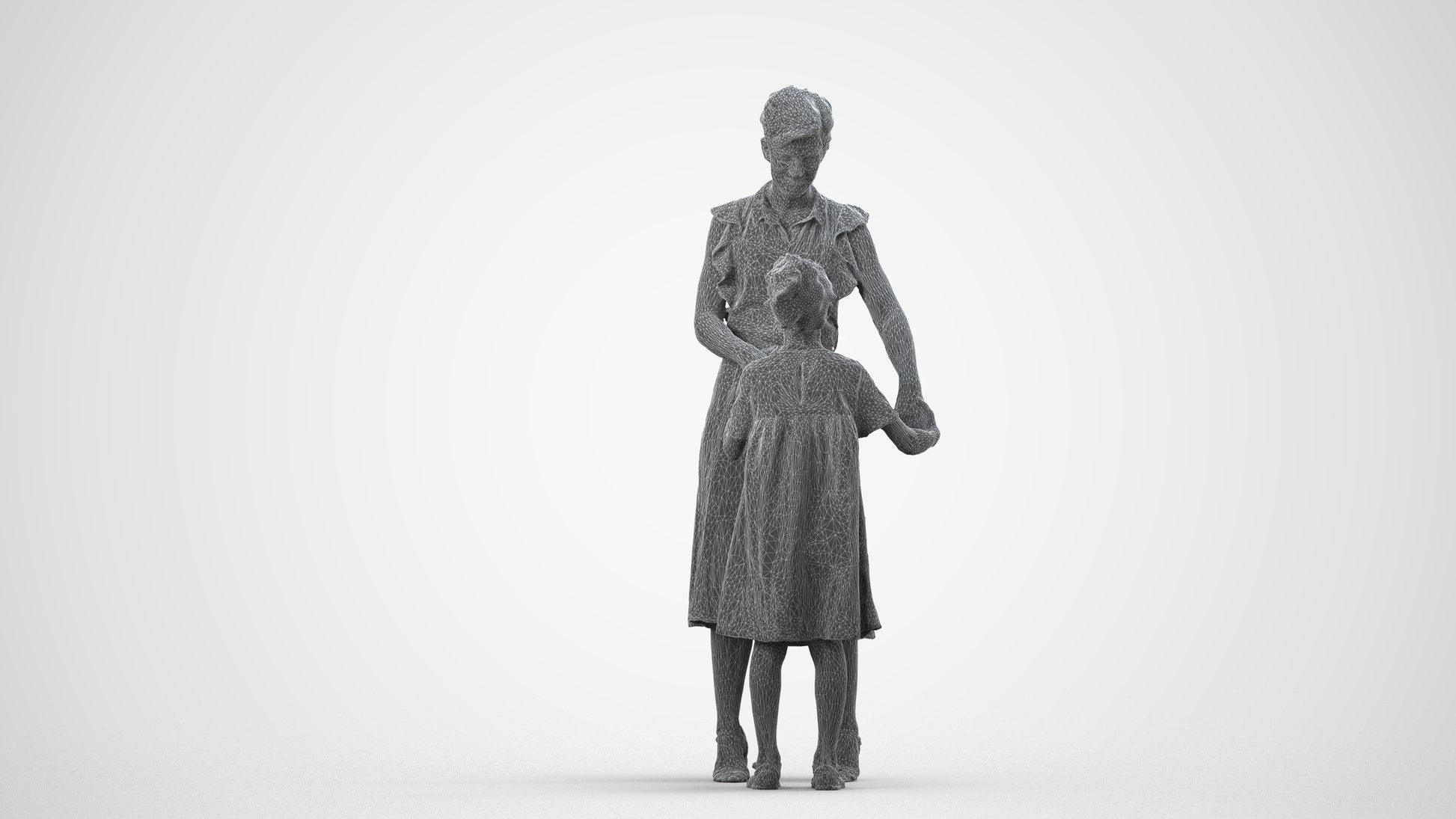 realistic 3D girl casual kids, scanned archviz people for Blender and 3ds Max, wireframe side view