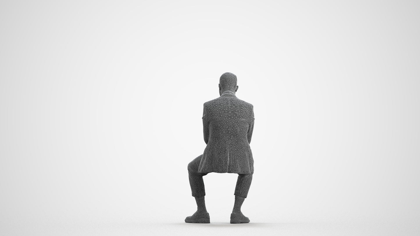 3D human model man business, photogrammetry scanned person for archviz, wireframe front view