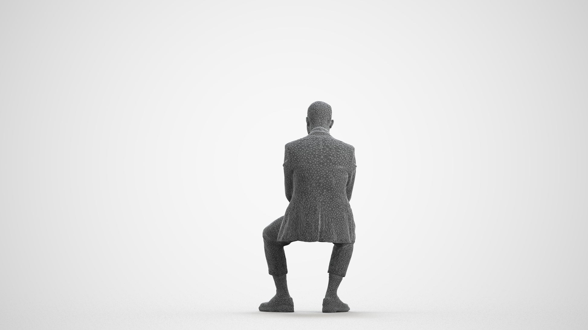 3D human model man business, photogrammetry scanned person for archviz, wireframe front view