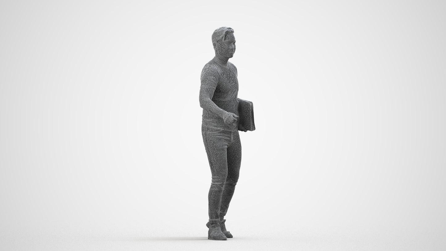 realistic 3D people man casual door, render-ready for V-Ray and Corona, FBX OBJ, wireframe side view