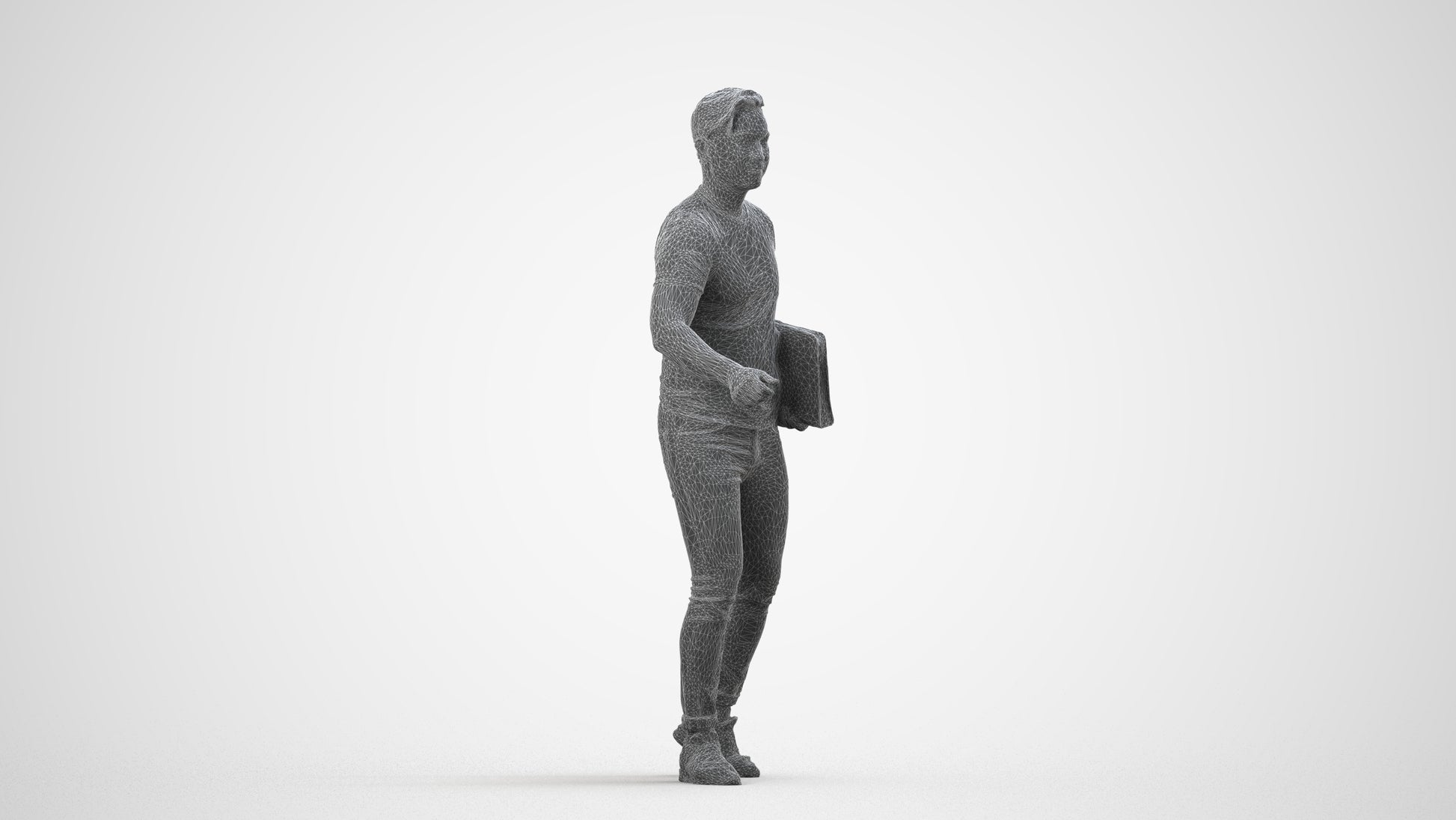 realistic 3D people man casual door, render-ready for V-Ray and Corona, FBX OBJ, wireframe side view