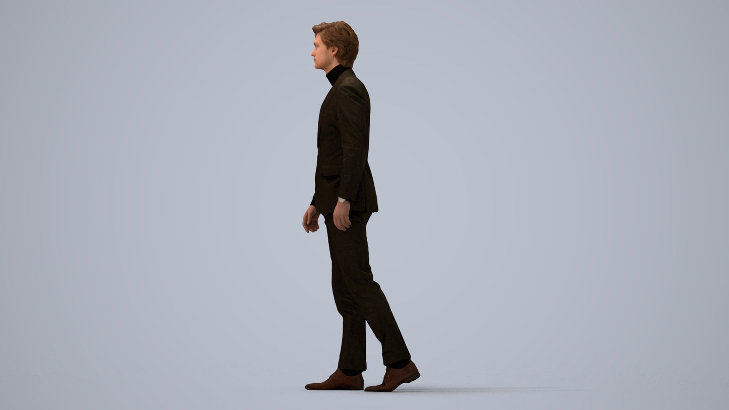 3D people model man business, scanned human for 3ds Max rendering, three-quarter view render