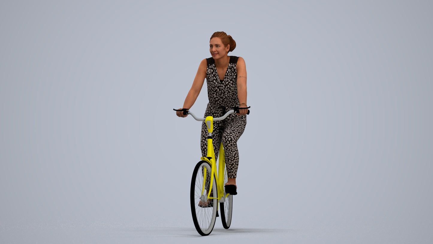 realistic 3D human woman casual cycling, archviz people FBX OBJ for Blender, standing pose render