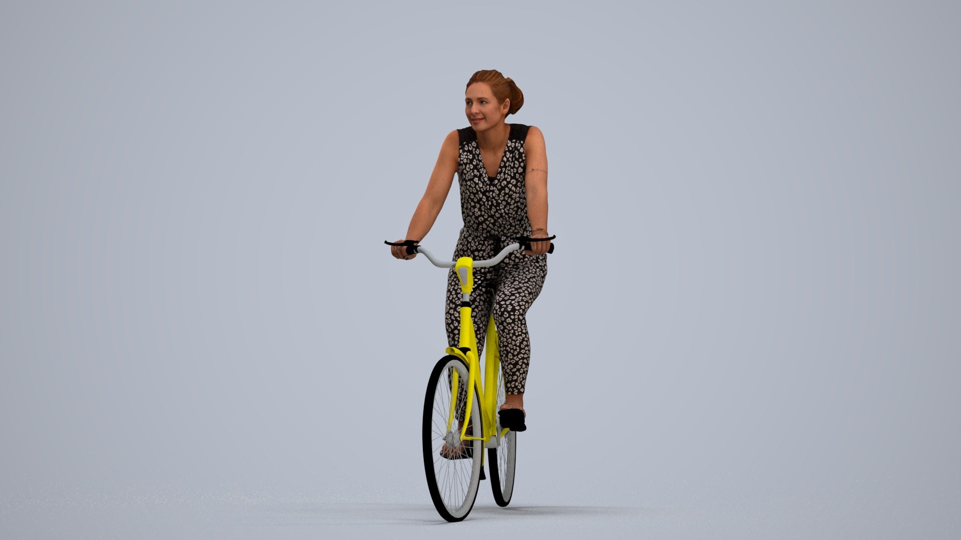 realistic 3D human woman casual cycling, archviz people FBX OBJ for Blender, standing pose render
