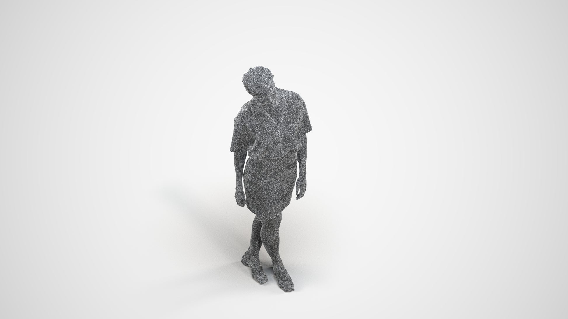 realistic 3D people woman casual standing, render-ready for V-Ray and Corona, FBX OBJ, wireframe three-quarter view