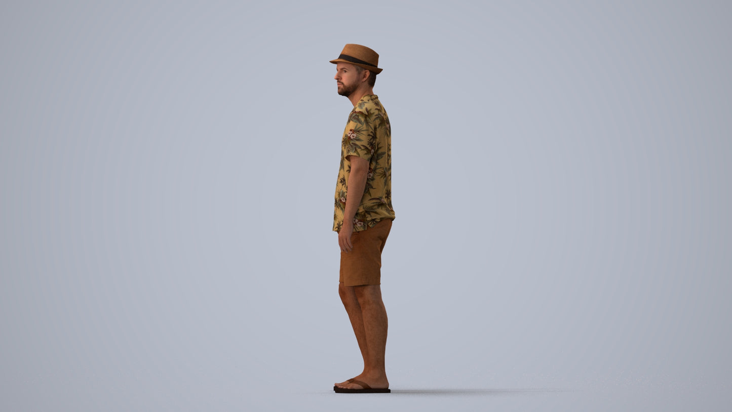 scanned 3D man standing, photogrammetry people for Enscape and V-Ray, three-quarter view render