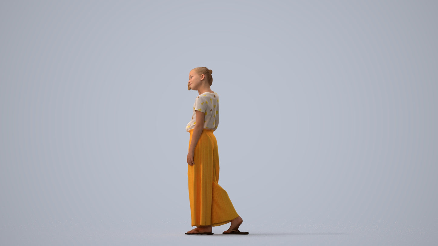 scanned 3D woman casual kids, photogrammetry people for Enscape and V-Ray, three-quarter view render