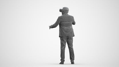 3D scanned man standing business, photorealistic archviz people for Enscape and SketchUp, wireframe front view