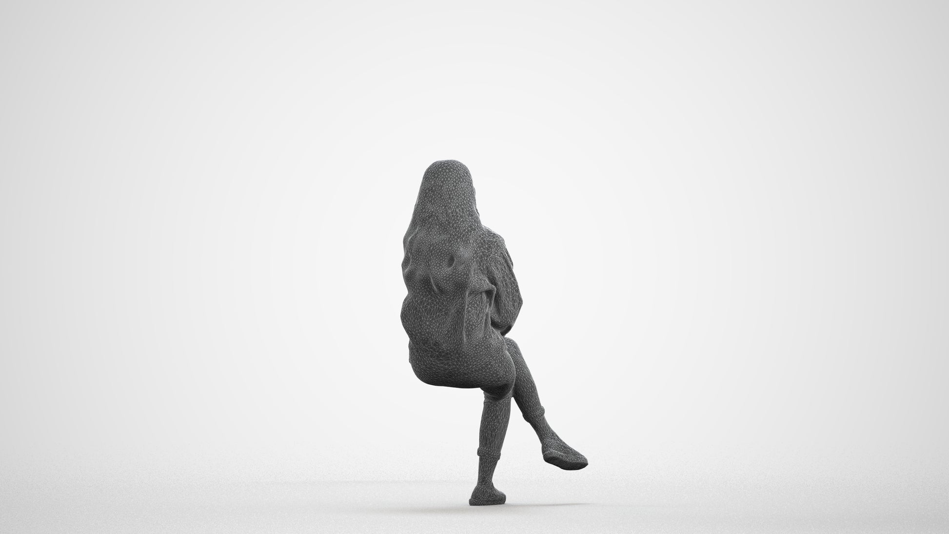 realistic 3D human woman casual sitting, archviz people FBX OBJ for Blender, wireframe front view