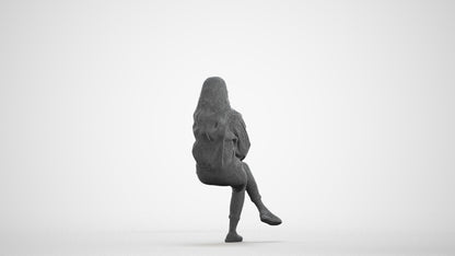 realistic 3D human woman casual sitting, archviz people FBX OBJ for Blender, wireframe front view