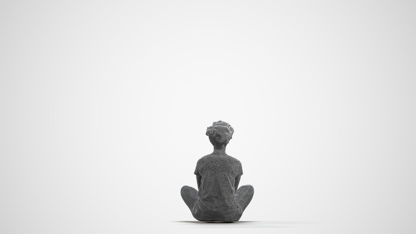 realistic 3D woman sitting, scanned archviz people for Blender and 3ds Max, wireframe front view