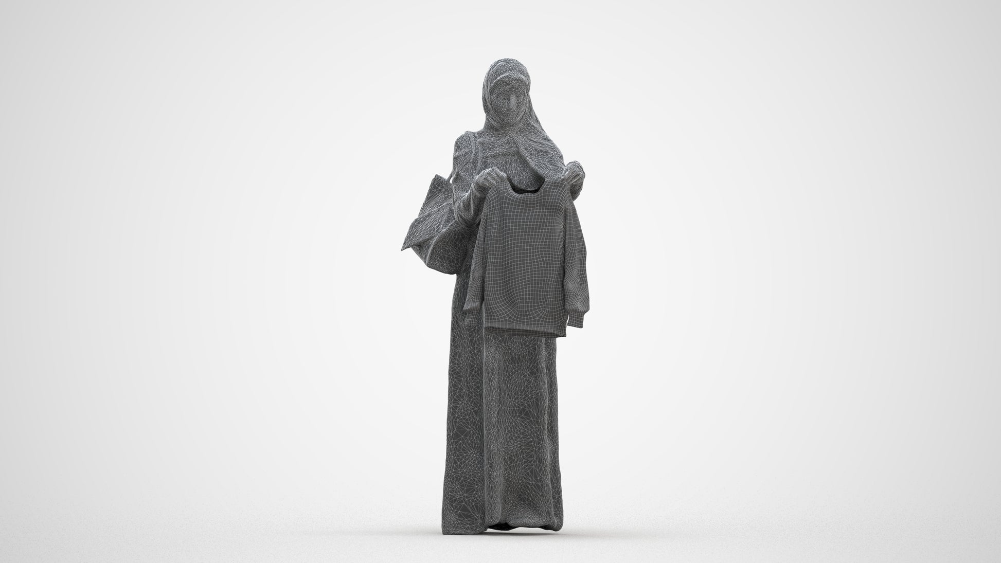 scanned 3D woman shopping, photogrammetry people for Enscape and V-Ray, three-quarter front view render