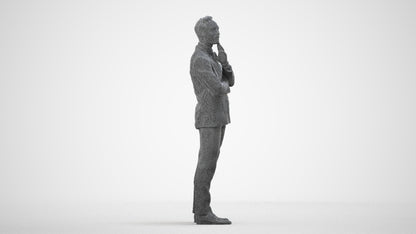 3D human model man formal business, photogrammetry scanned person for archviz, wireframe side view