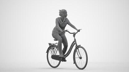 3D people model woman casual cycling, scanned human for 3ds Max rendering, wireframe side view