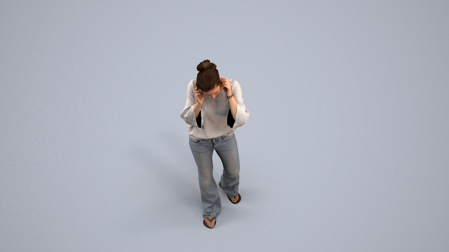realistic 3D woman casual walking, scanned archviz people for Blender and 3ds Max, back view render