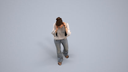 realistic 3D woman casual walking, scanned archviz people for Blender and 3ds Max, back view render