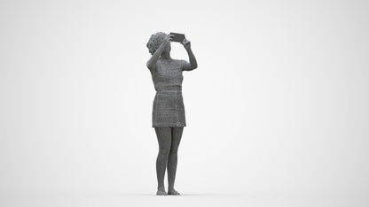 3D human model woman casual standing, photogrammetry scanned person for archviz, wireframe back view
