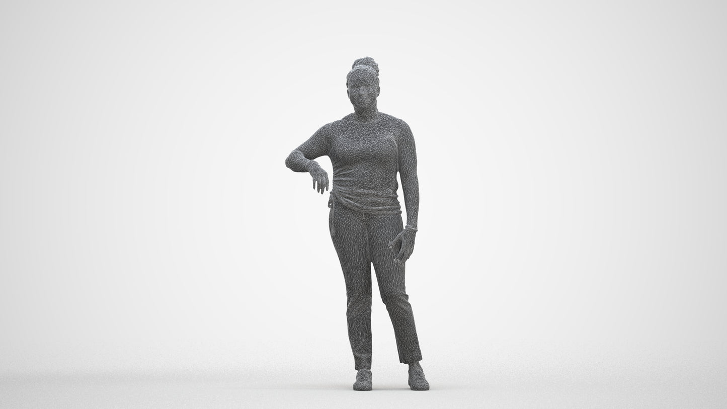 scanned 3D woman casual standing, photogrammetry people for Enscape and V-Ray, three-quarter front view render