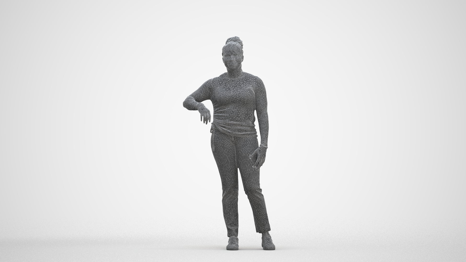scanned 3D woman casual standing, photogrammetry people for Enscape and V-Ray, three-quarter front view render