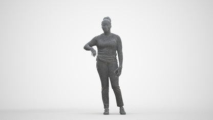 scanned 3D woman casual standing, photogrammetry people for Enscape and V-Ray, three-quarter front view render