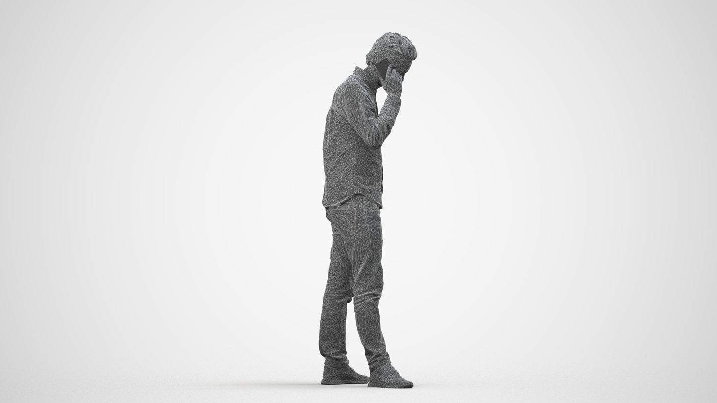 scanned 3D man casual standing, photogrammetry people for Enscape and V-Ray, wireframe side view