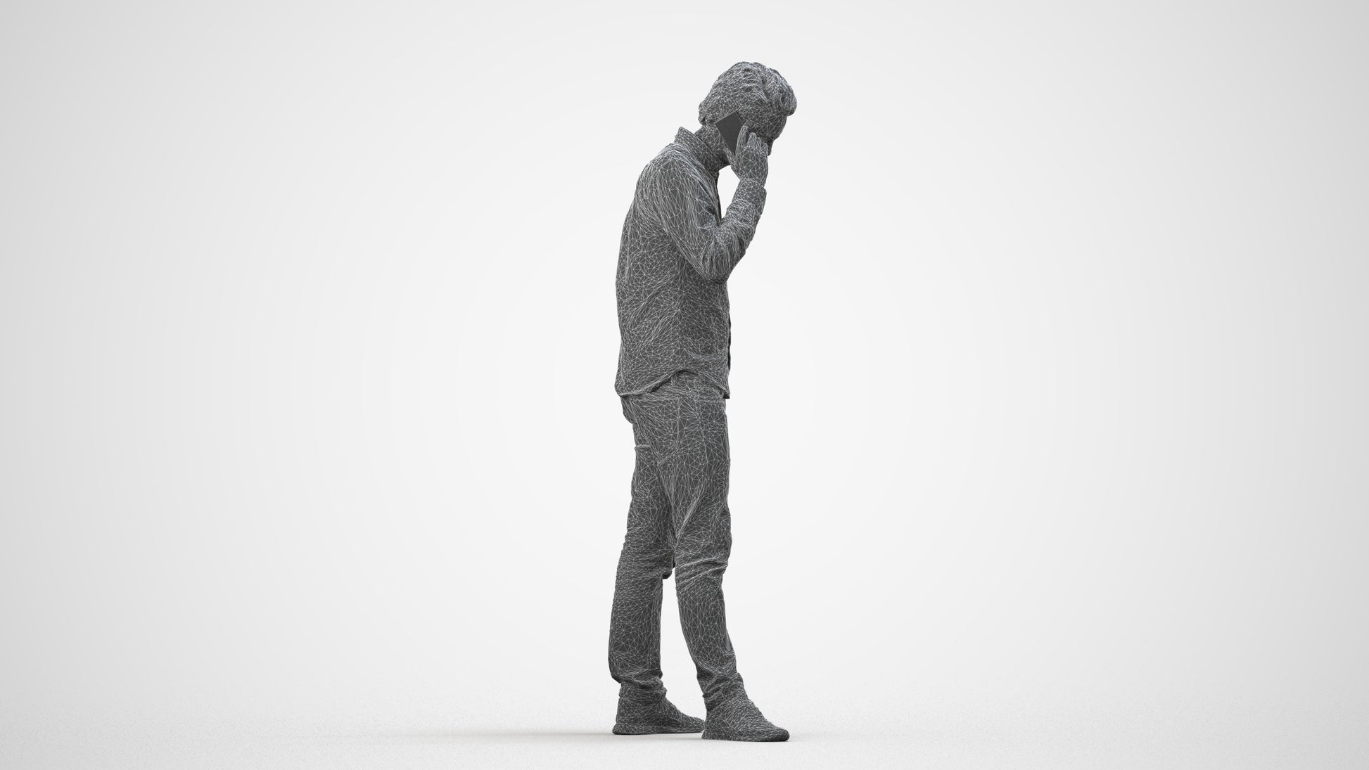 scanned 3D man casual standing, photogrammetry people for Enscape and V-Ray, wireframe side view