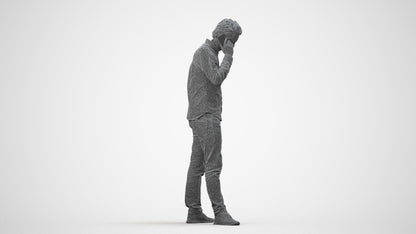 scanned 3D man casual standing, photogrammetry people for Enscape and V-Ray, wireframe side view