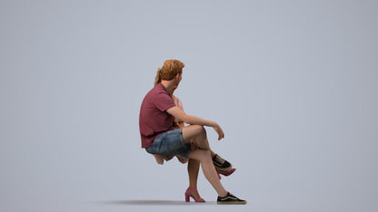 3D scanned woman couple casual, photorealistic archviz people for Enscape and SketchUp, side view render