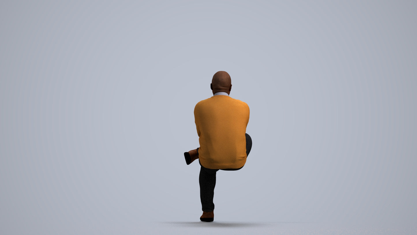 scanned 3D man casual sitting, photogrammetry people for Enscape and V-Ray, front view render