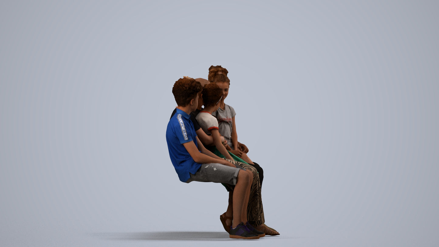 realistic 3D human girl casual kids, archviz people FBX OBJ for Blender, side view render