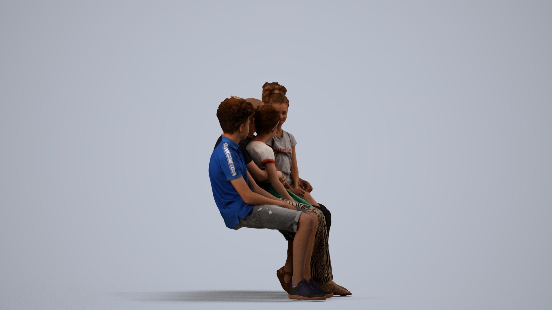 realistic 3D human girl casual kids, archviz people FBX OBJ for Blender, side view render
