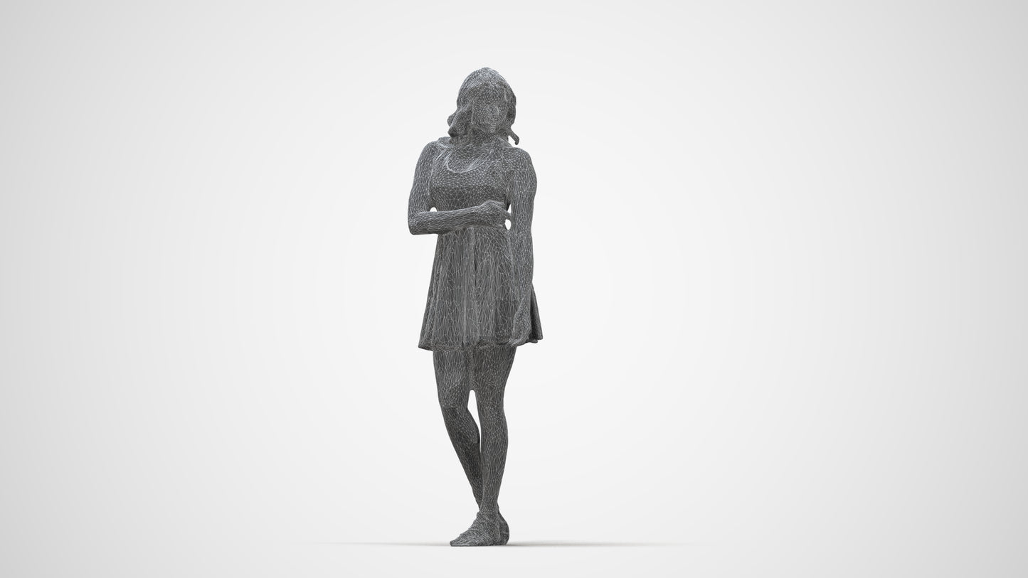 realistic 3D woman walking, scanned archviz people for Blender and 3ds Max, wireframe back view