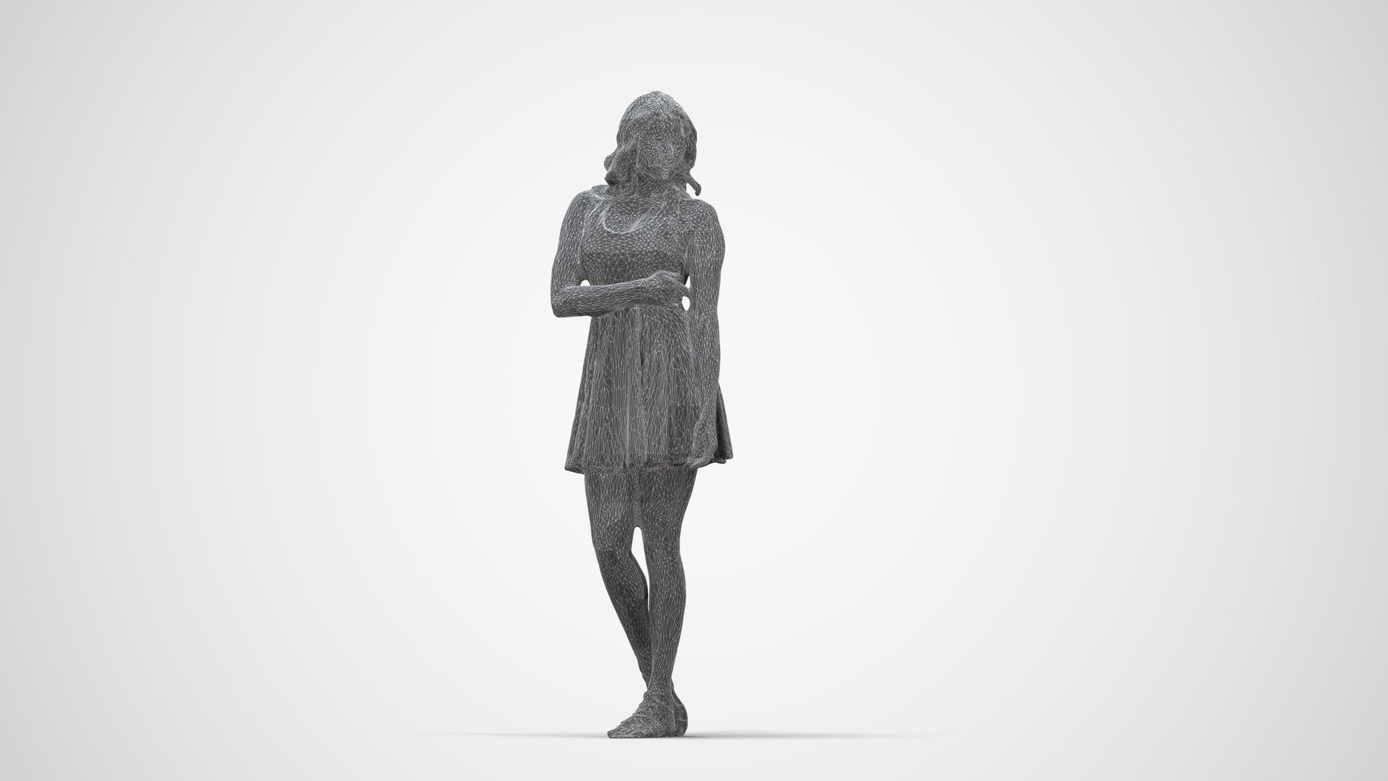 realistic 3D woman walking, scanned archviz people for Blender and 3ds Max, wireframe back view