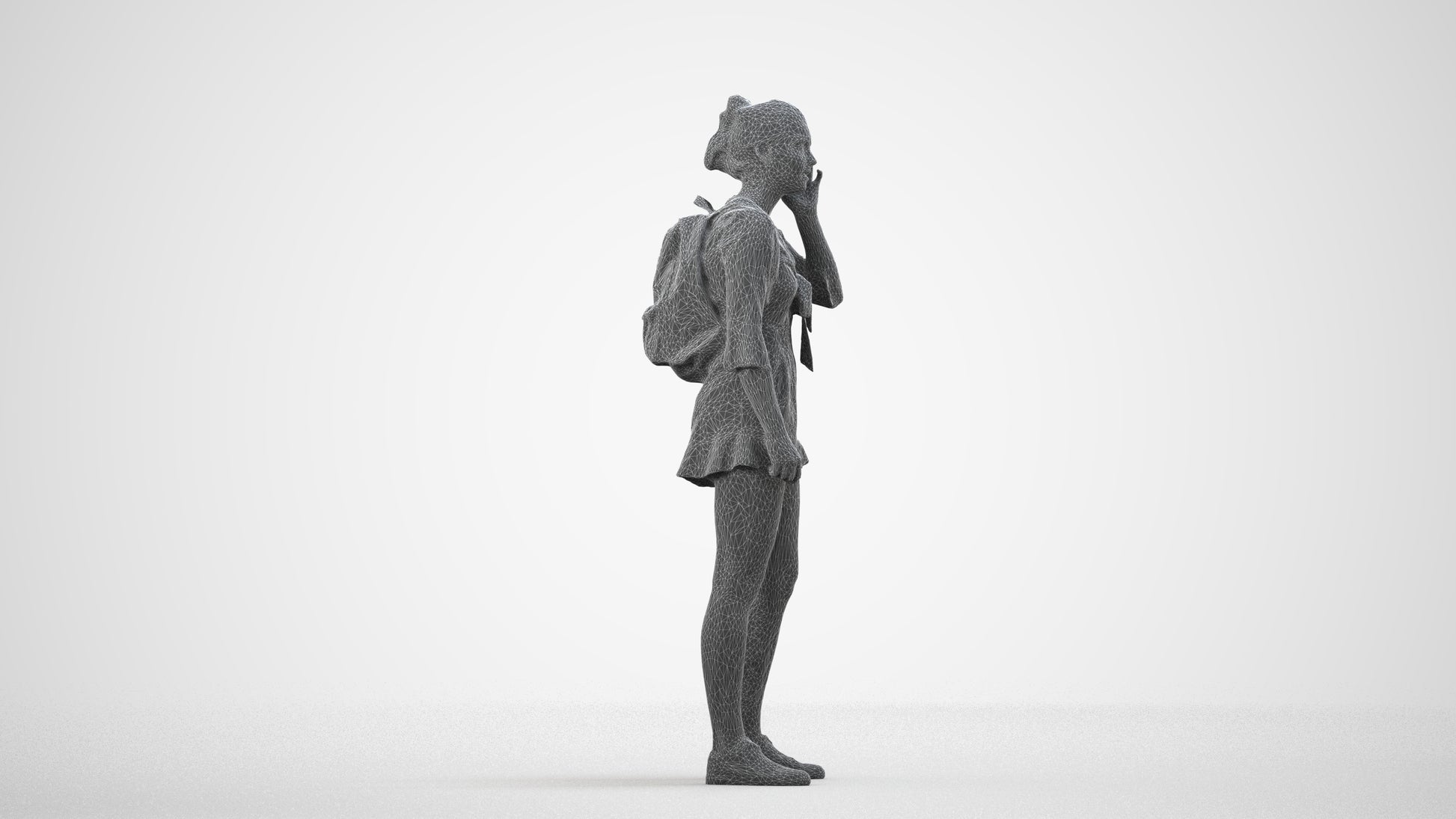 3D scanned girl kids casual, photorealistic archviz people for Enscape and SketchUp, wireframe side view