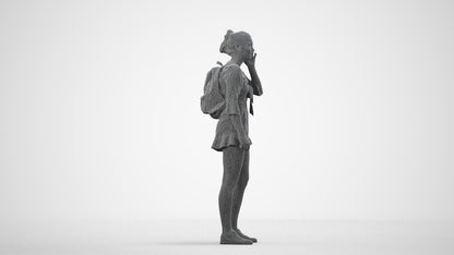3D scanned girl kids casual, photorealistic archviz people for Enscape and SketchUp, wireframe side view