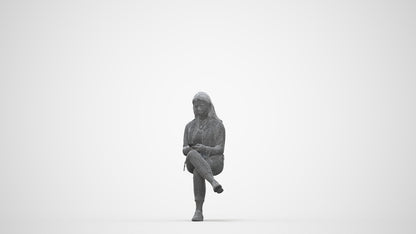 realistic 3D woman casual sitting, scanned archviz people for Blender and 3ds Max, wireframe back view