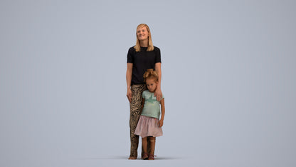 3D people model girl casual kids, scanned human for 3ds Max rendering, standing pose render