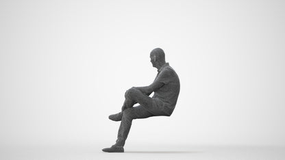 3D scanned senior man sitting casual, photorealistic archviz people for Enscape and SketchUp, square thumbnail