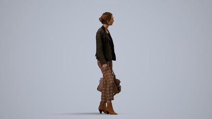 realistic 3D human woman business standing, archviz people FBX OBJ for Blender, side view render