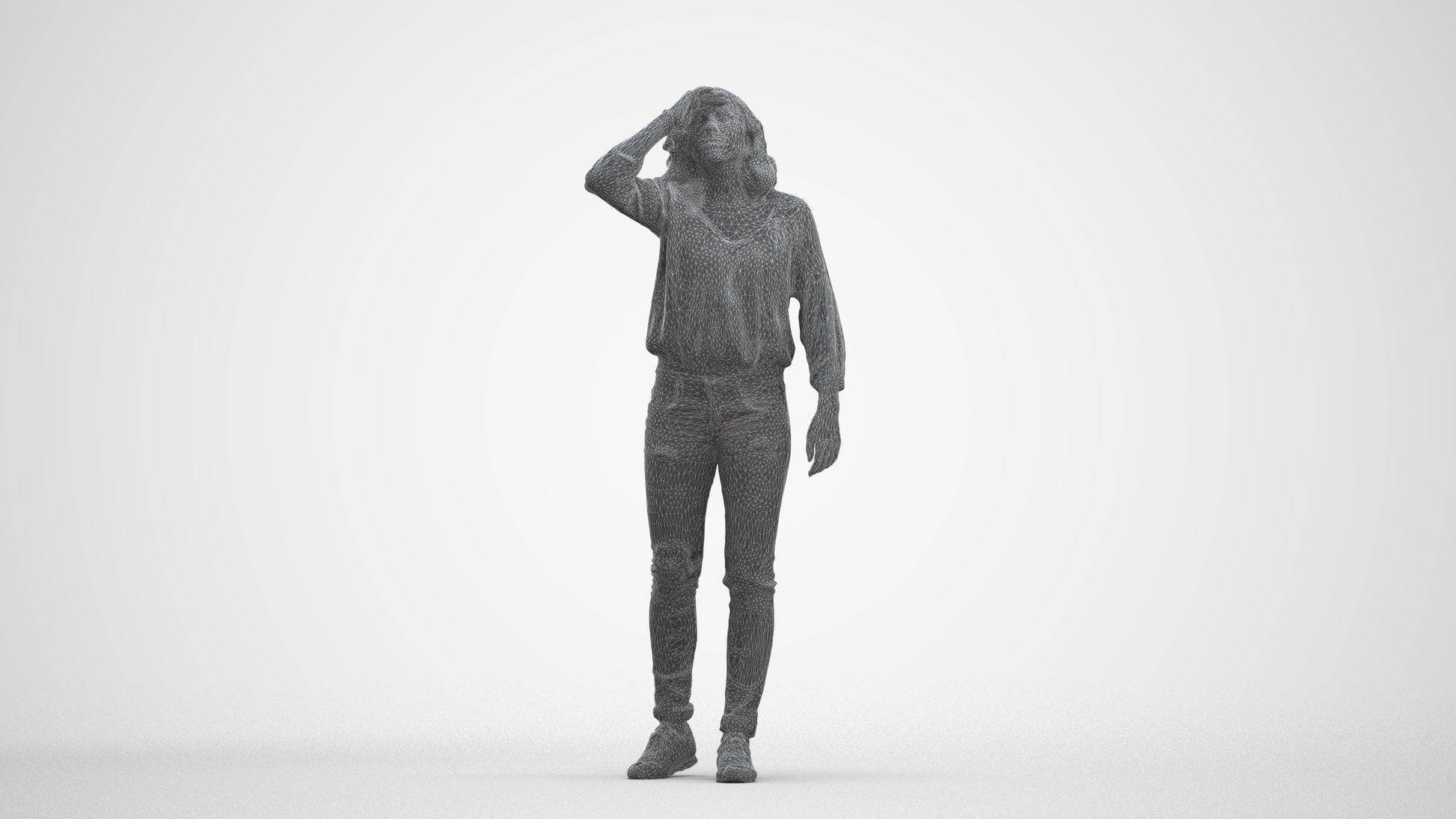 realistic 3D woman casual walking, scanned archviz people for Blender and 3ds Max, three-quarter front view render