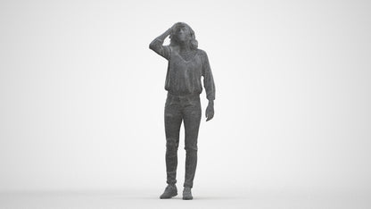 realistic 3D woman casual walking, scanned archviz people for Blender and 3ds Max, three-quarter front view render