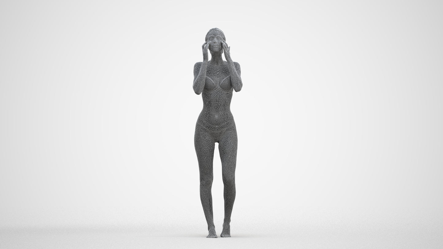 realistic 3D human woman bathroom, archviz people FBX OBJ for Blender, three-quarter front view render