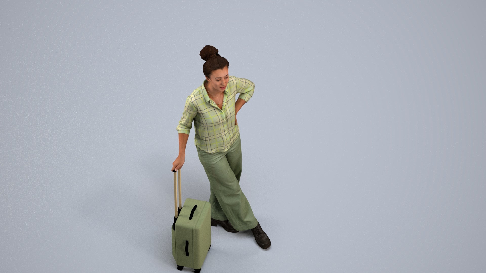 photogrammetry 3D woman casual standing, realistic human model archviz FBX, back view render